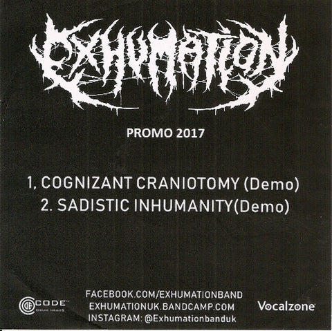 Exhumation- Promo 2017 CD FREE W/ ORDERS OF $30 OR MORE